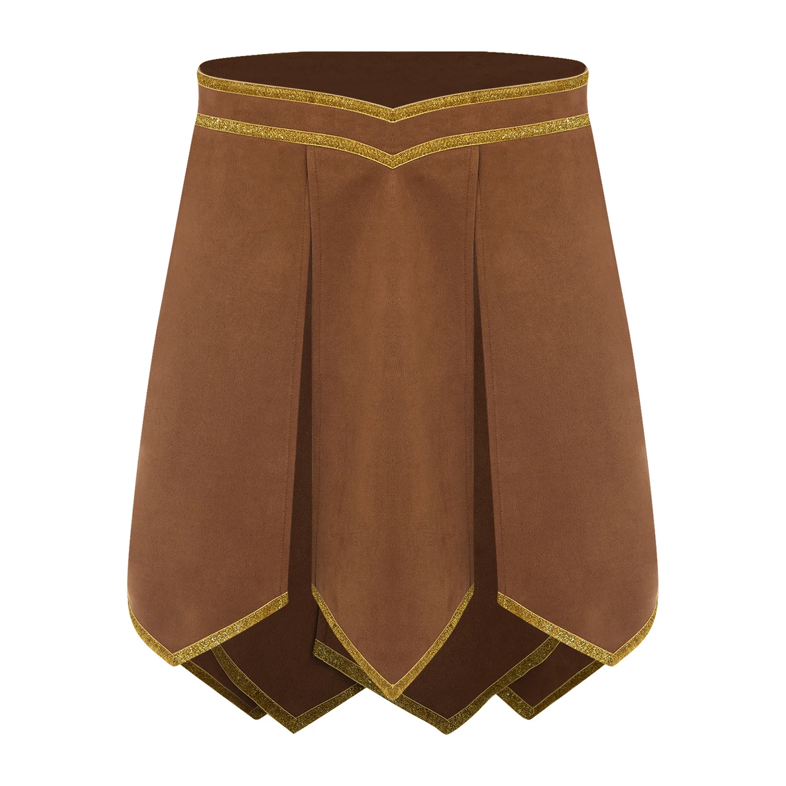 Men Roman Gladiator Skirt Gold Trim Adjustable Waist Faux Suede Armor Skirt for Medieval Greek Warrior Knight Halloween Cosplay