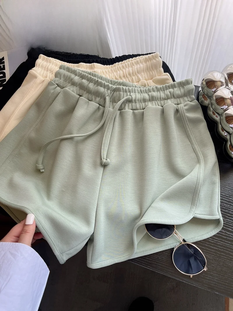 Spodnie damskie letnie z wysokim stanem, w kształcie litery A, wygodne, elastyczne, bawełniane, do noszenia w domu, w kolorze miętowym.