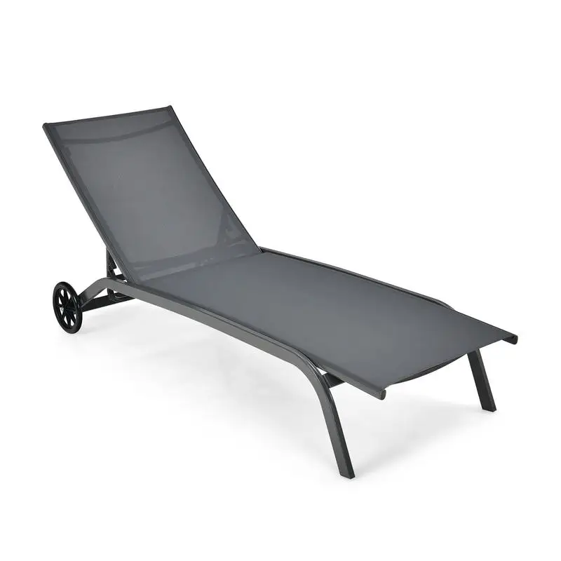 Chaise longue d'extérieur réglable à 6 positions avec roulettes - Gris