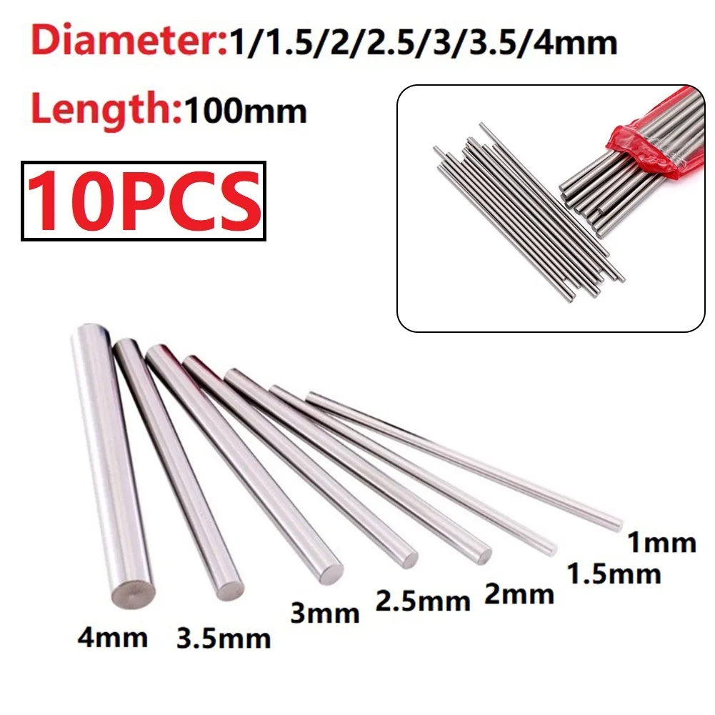 Straight  Shank 10pcs 100mm Long Carbide Rod Lathe Tool Tungsten Steel Rod Alloy Round Rod Tungsten Steel Round Rod Silver