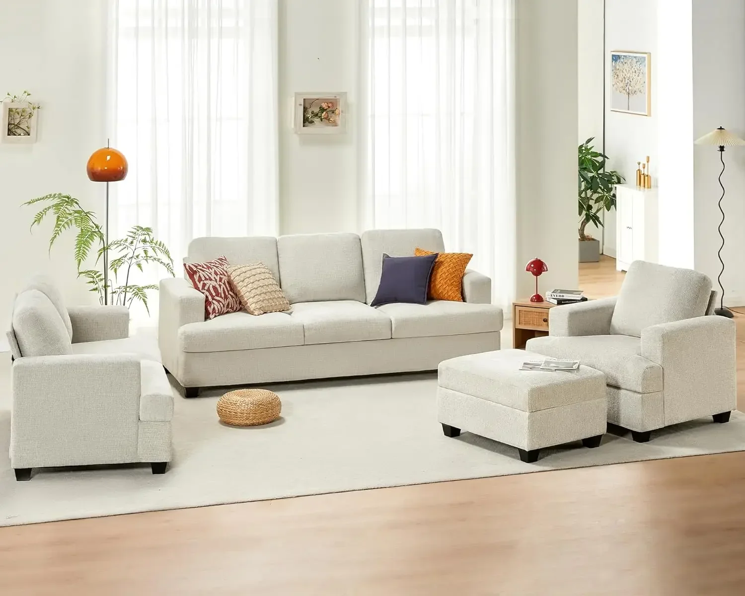 

Sofa, Mordern Living Room Set with Extra Deep Seats, Comfy Sofa- Sofa Couch for Living Room Apartment Lounge, Beige Chenille