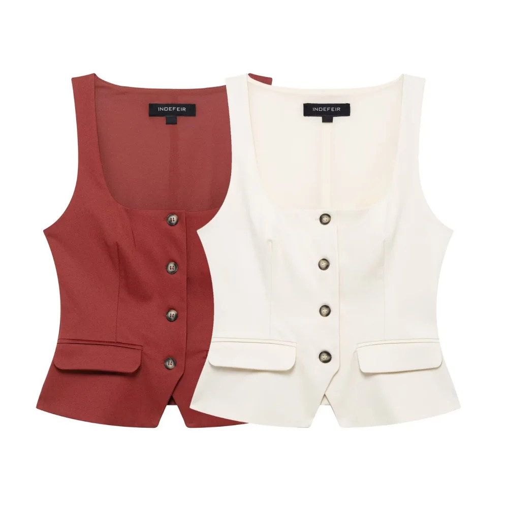 

Women's Stitch Slimming Top Square Wide Shoulder Straps Sleeveless Button Pocket Spring/Summer New Style Temperament Car