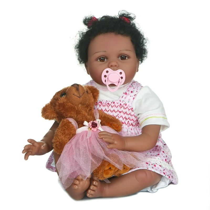 55cm Realistic for Doll Soft Body Toddler Babies African Girl Toy Birthday Christmas Gift for Children