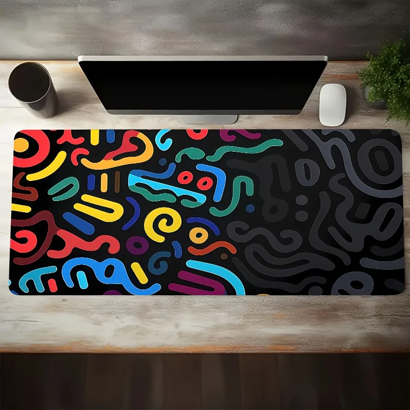 

Abstract colored line mouse pad is suitable for gaming, office and home use. It is made of durable large-sized rubber material
