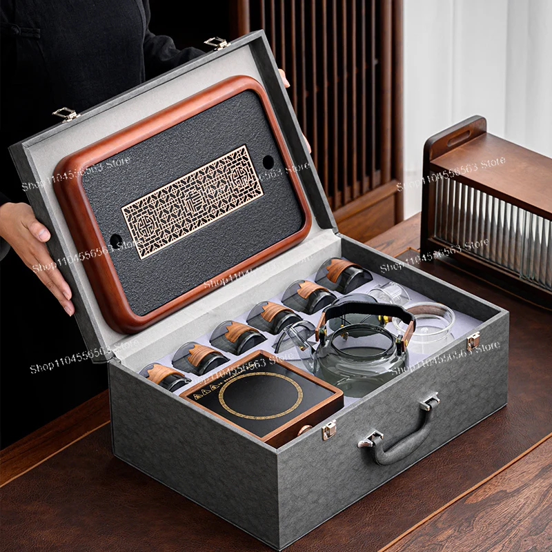 New Electric Ceramic Stove Tea Maker with Tray, Custom LOGO Kung Fu Tea Set, Gift Box for Home & Gifting