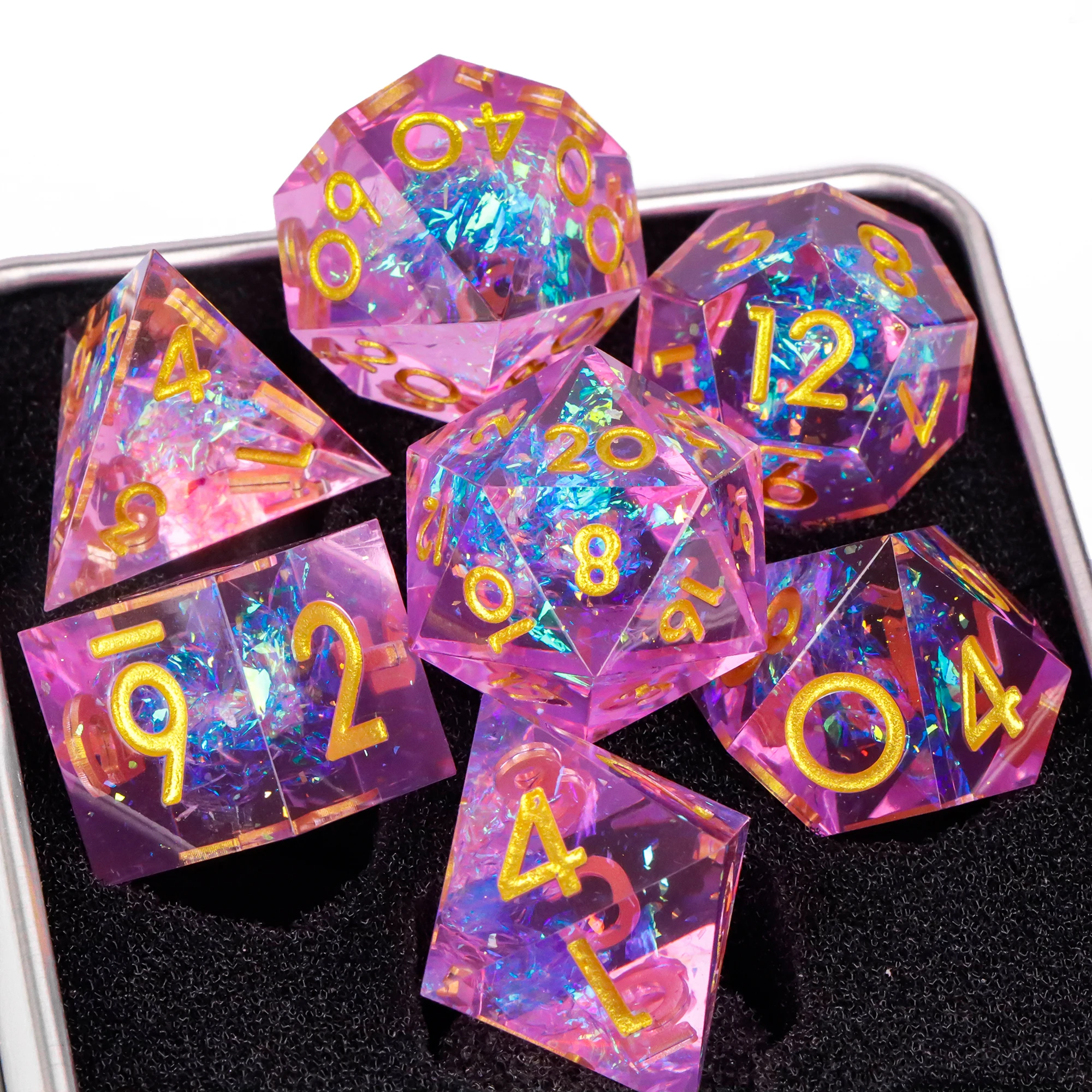 Blauwe hars D&D dobbelstenen set 7-delige polyhedrale dobbelstenen voor kerkers en draken, RPG dobbelstenen rollenspellen D4, D6, D8, D10, D12, D20