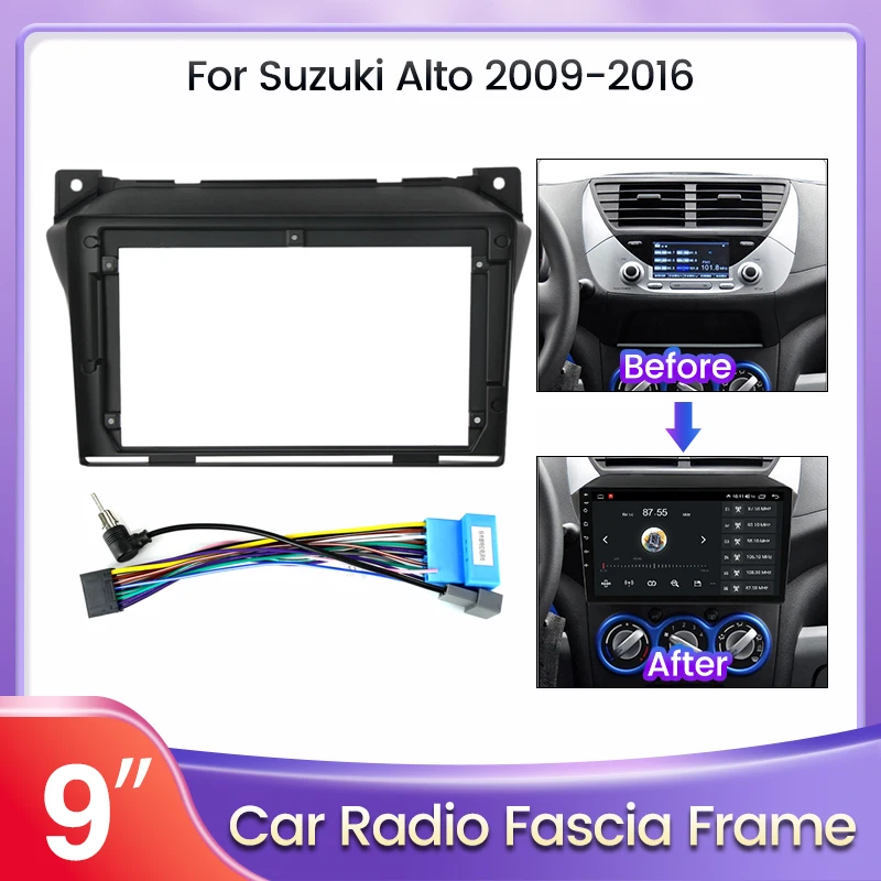 For Suzuki Alto 2009 - 2016 Trim Kits Facia 1DIN 2Din Radio Video Player Panel Dash Mount Car Accessory Frame Power Cord CANBUS