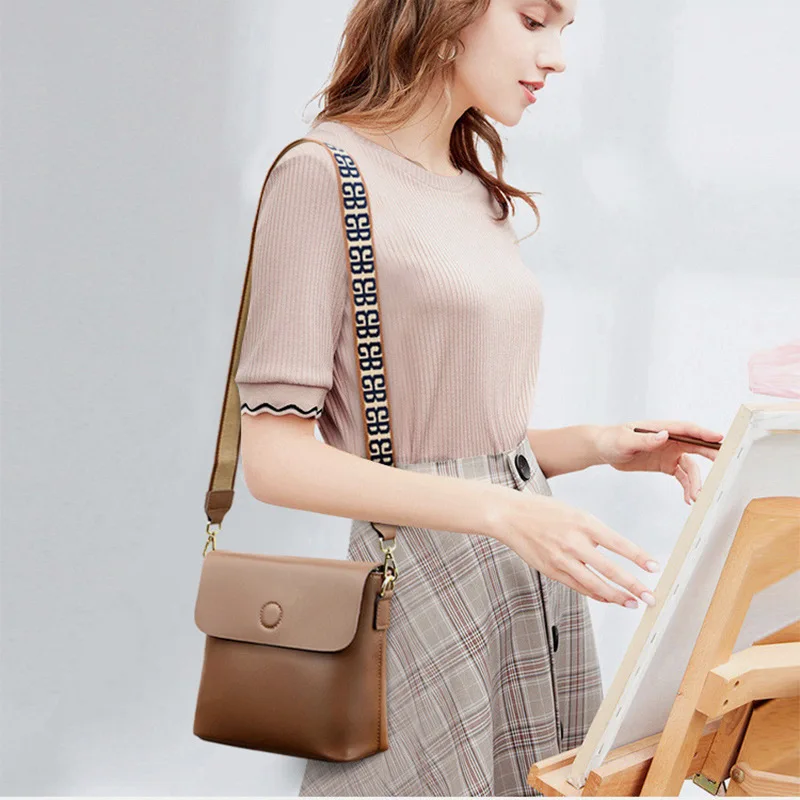 2023 Fashion Trend Women\'s Bag Popular Influencers Messenger Soft Split Leather Lady Shoulder Bag Ins Style Flap Bucket Handbag