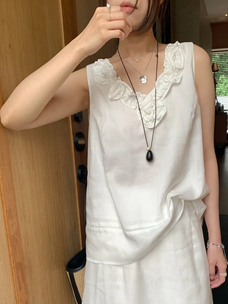 

Faionable Two-Piece Set Women's Svel Vest Top V-Ne 3D Flower High Waist A-Line Skirt Outfit Summer 2025