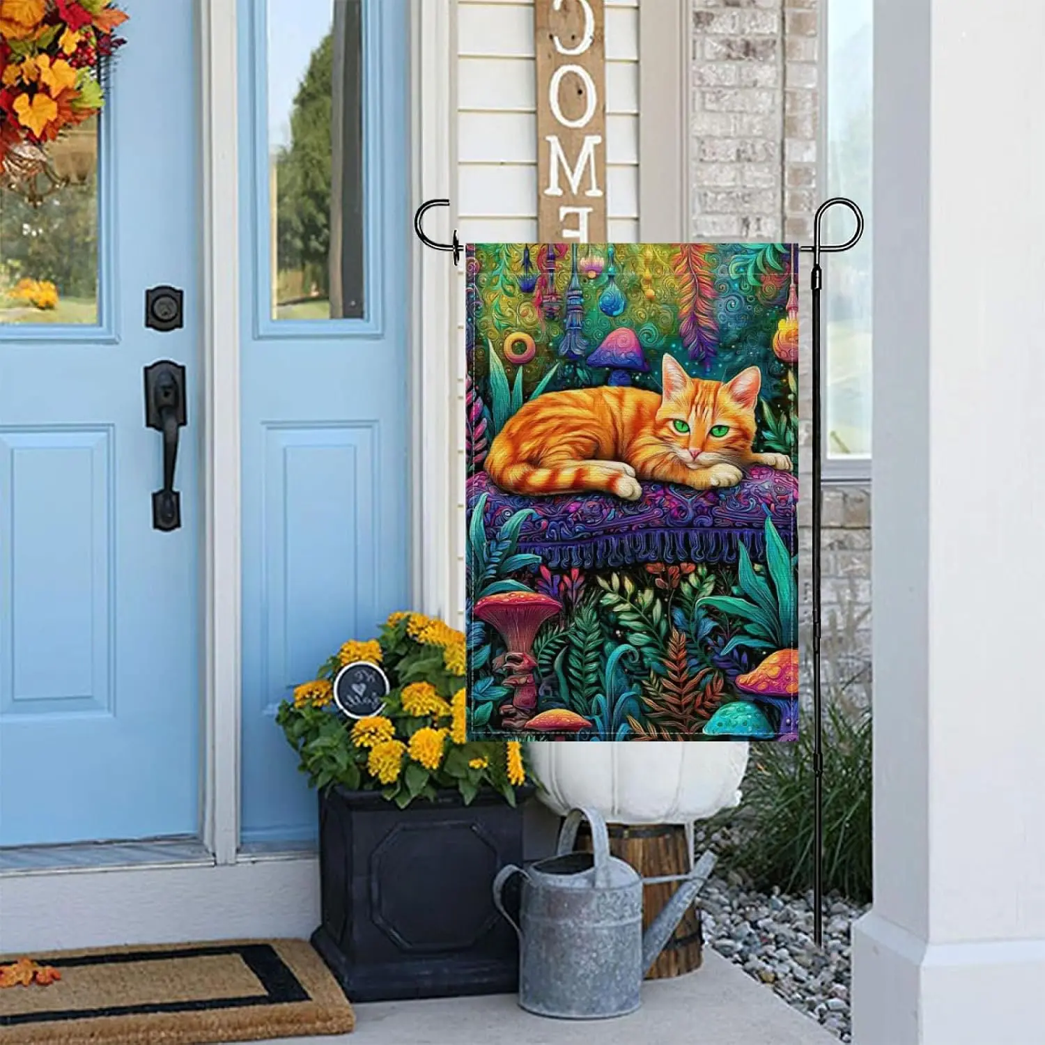 Orange Cat in a Fantasy Forest Home Yard Flag, Double Sided Garden Banner for Outside Patio Lawn yyi