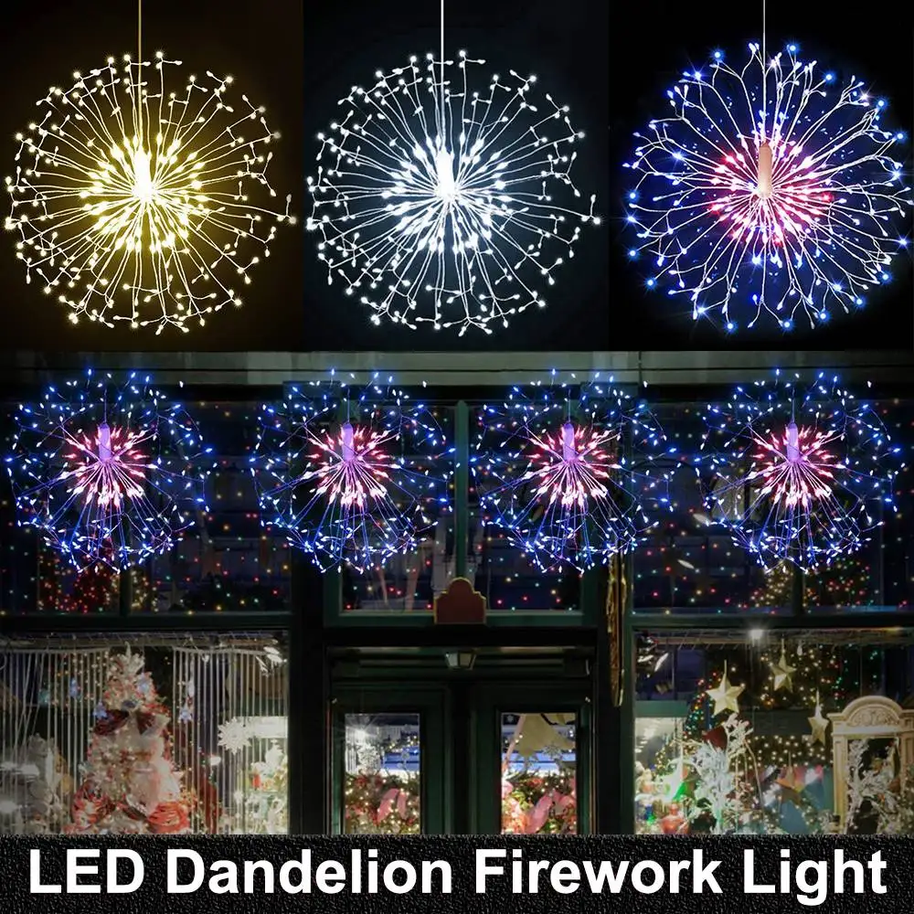 

198LEDs Fairy String Lights Christmas Fireworks Lights IP65 Waterproof Remote Hanging Starburst Light Home Outdoor Party Decor