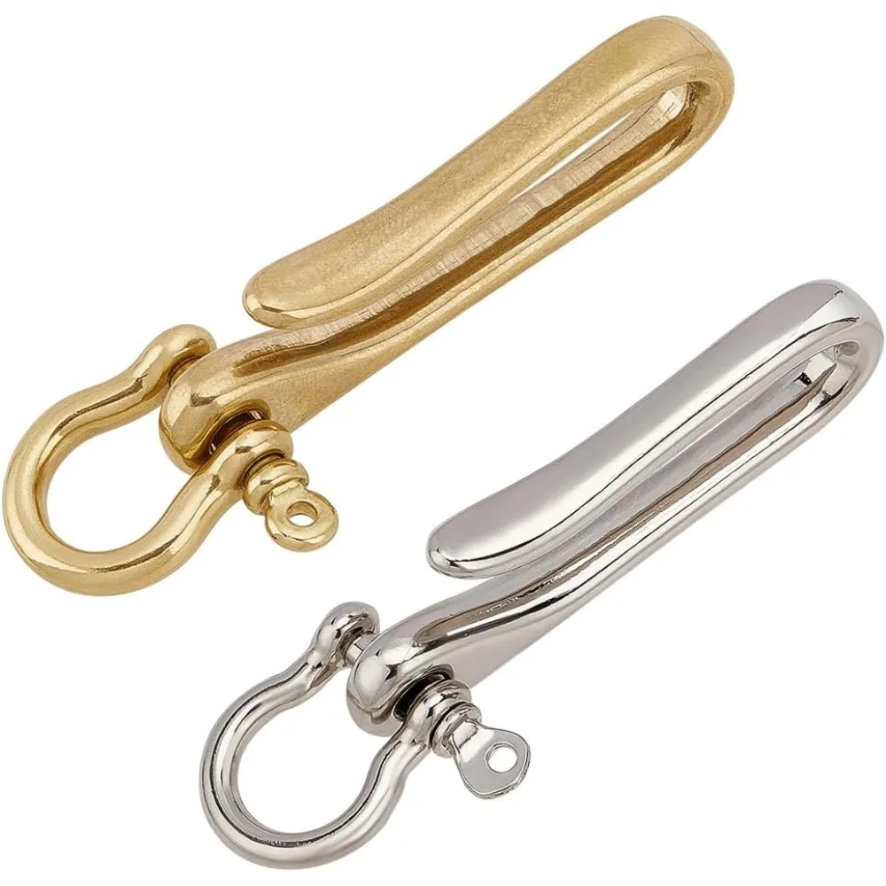 2 Sets U Shape Key Chain Fish Hook Keychain Brass Key Ring Belt Keyring Pocket Clip with Key Shackle Metal Gold Belt Clip