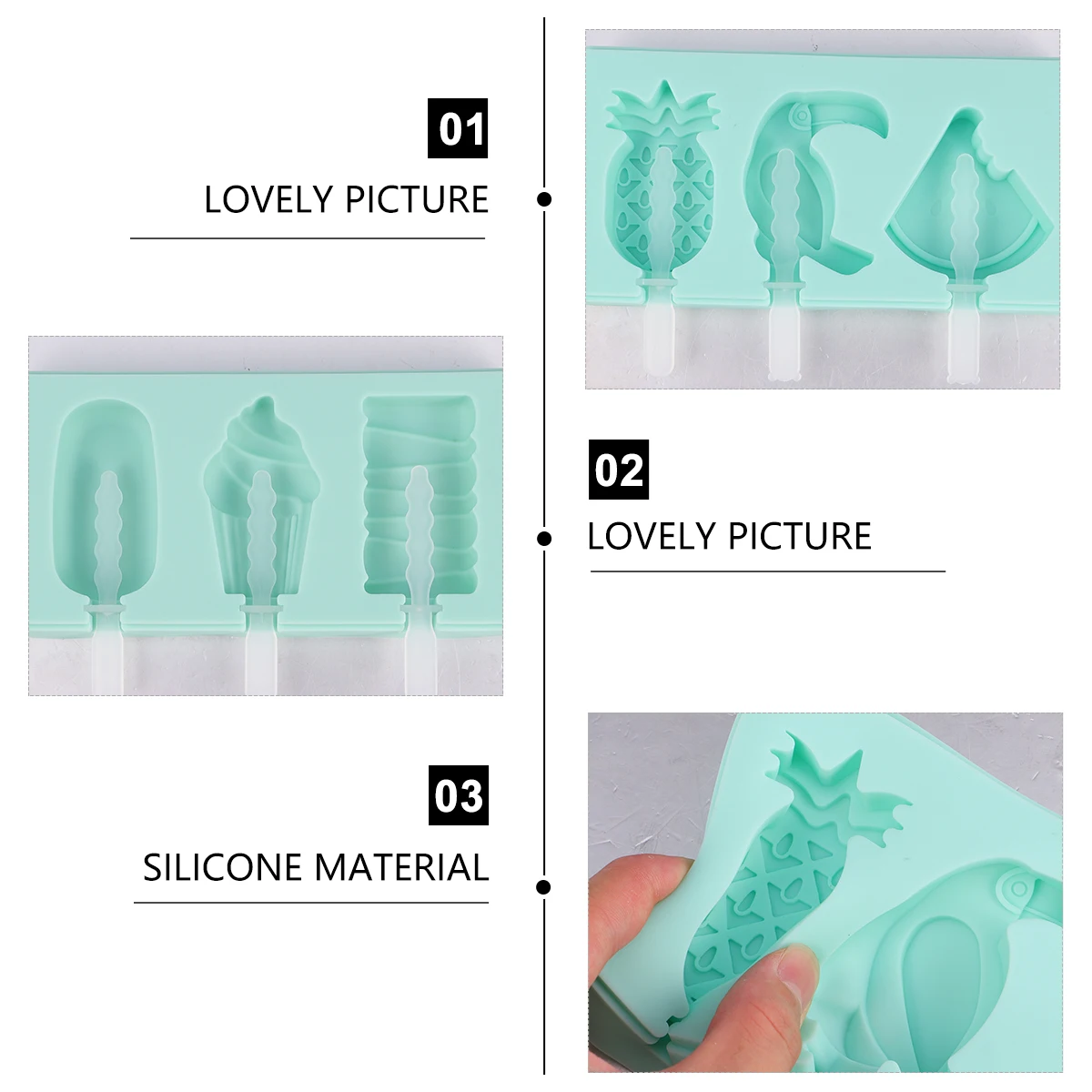 

2 Pcs Silicone Ice Cream Mold Popsicles Molds Maker Stick Cubes Lolly Silica Gel