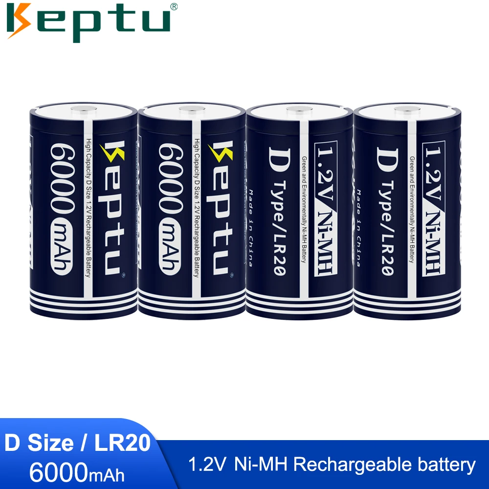

KEPTU D Size Battery 1.2V Ni-MH D Cell 6000mAh Rechargeable D Batteries for Gas Stoves