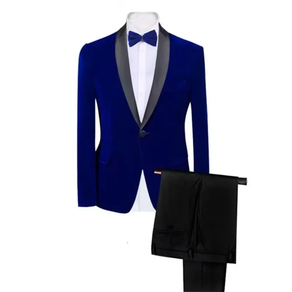 

2 Piece Lapel Wedding Tuxedo Set Groom Blazer & Pants Prom Party Custom Velvet Slim Fit Suits for Men