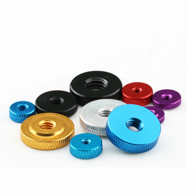 2pcs/lot M3 M4 M5 M6 M8 M10 colourful small step Knurled Thumb hand Nut Aluminum Alloy Multicolor Anodized Thin Nuts