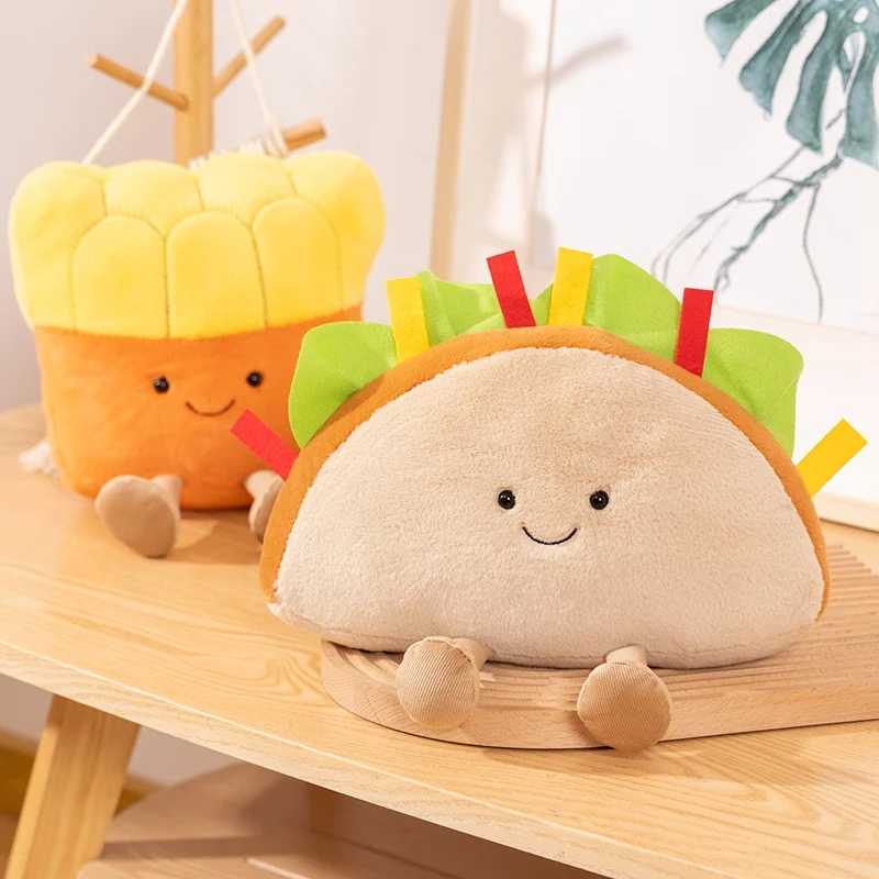 Cartoon Sandwich Pizza Taco French Fries Plush Pillow Soft Stuffed Cute Bread Food Dolls Kid Toys Sofa Cushion Decor Girls Gift