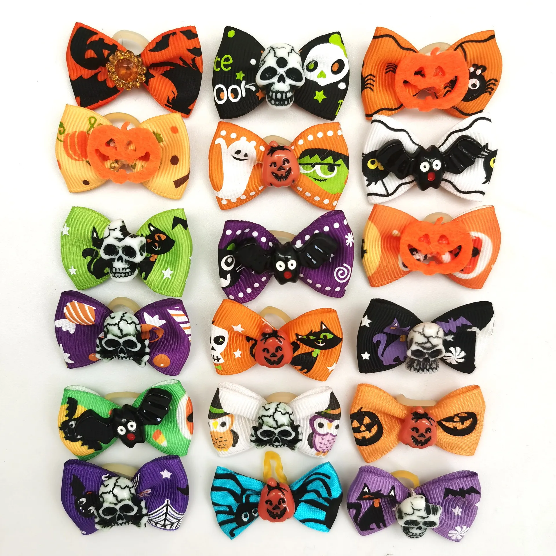 Halloween-Haarschleifen für kleine Hunde und Welpen, 40mm, gemischte Farben und Muster, festliche Haaraccessoires – Detail 7