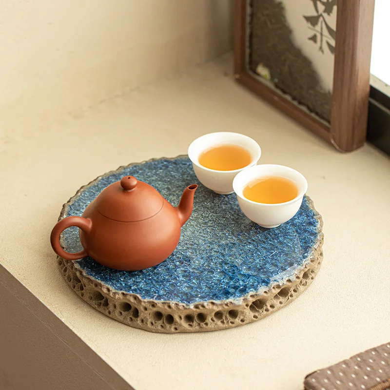 Old rock mud Taihu stone pot bearing tea tray dry brewing tea set dry brewing table tea table pot pad blue crystal  accessories