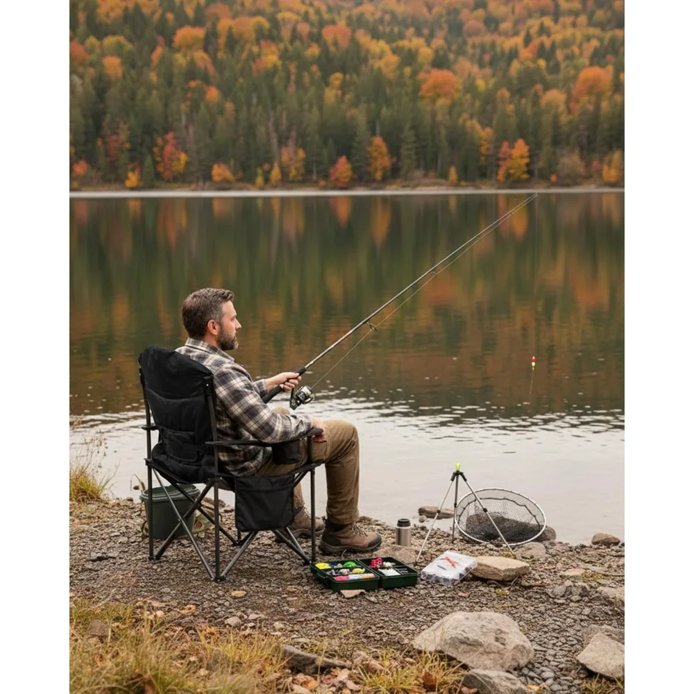 Oversized Folding Chair for Outdoor Activities with Lumbar Support and Padded Seat