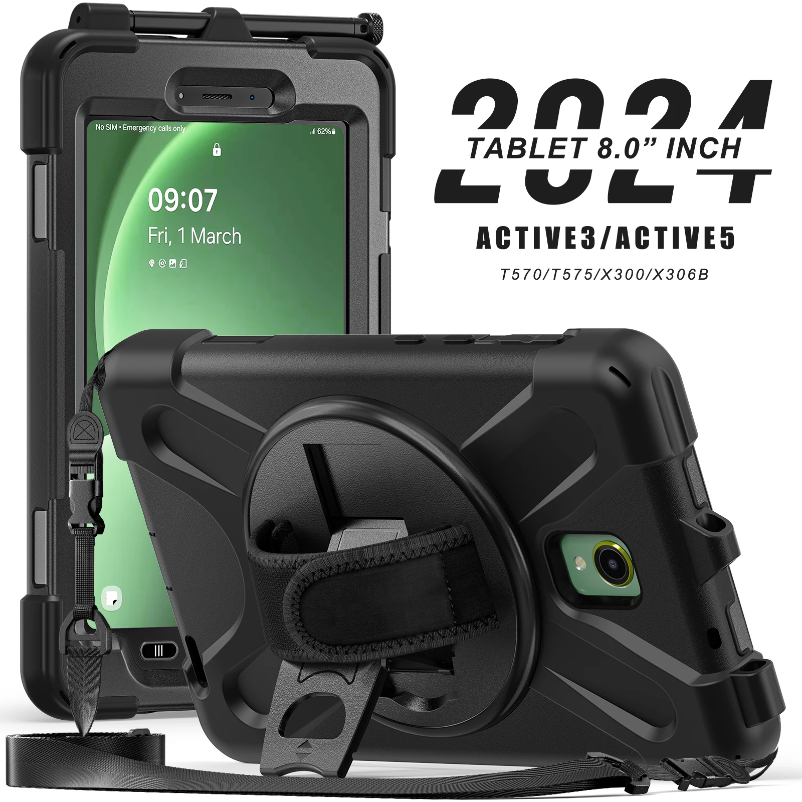 LFOIQN 360° Rotating Rugged Case for Samsung Galaxy Tab Active 5 3 8.0 inch SM T570 T575N T577 X300 X306 X306B 8'' Stand Cover