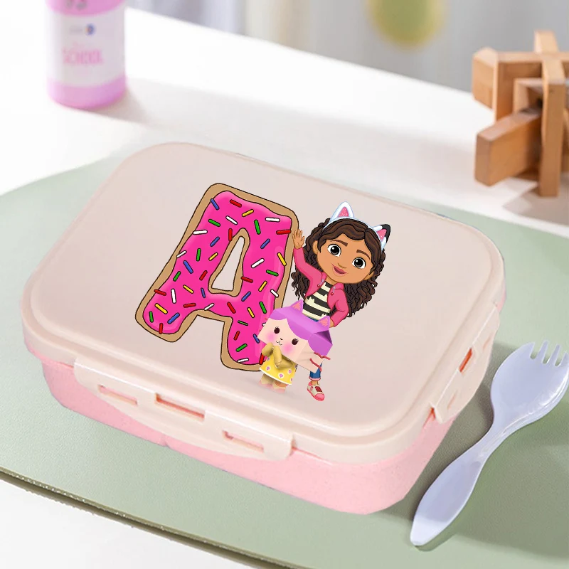 Gabby Dollhouses Lunch Box for Kids Cute Letter A-Z Bento Boxs Girls School Picnic Food Containers Women Office Dinner Case Gift