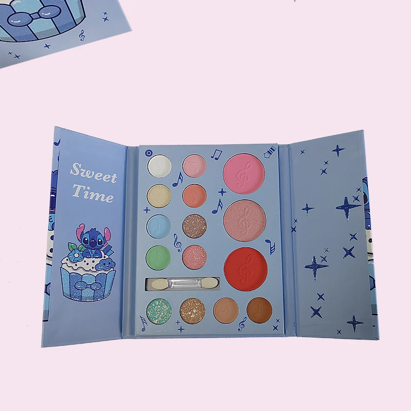 Palet Eyeshadow Stitch lucu kartun Anime tahan air tahan keringat 15-warna Eyeshadow sorot hadiah ulang tahun teman