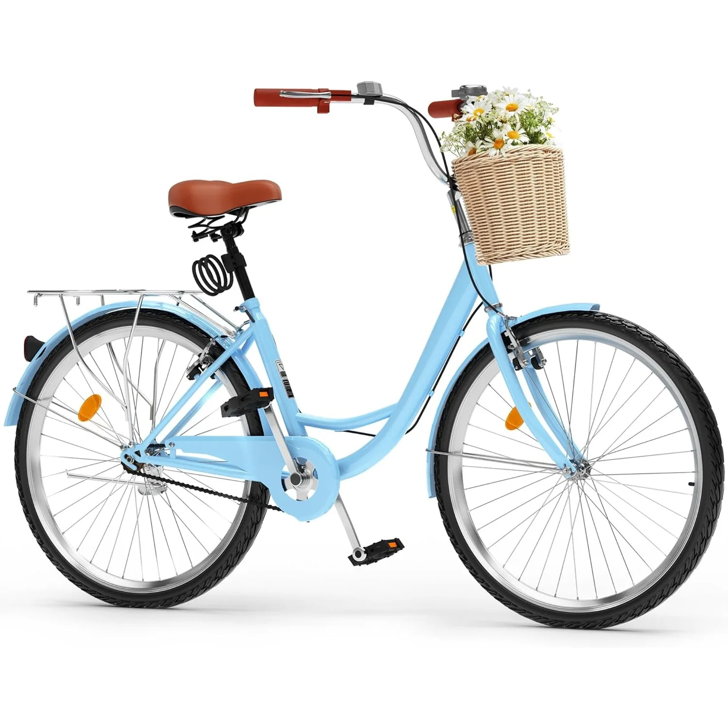 24 In Beach Cruiser Bike for Women, 1 Speed Commute Bike for Adults, Womens Bicycle w/ Adjustable Seat, Multiple Color