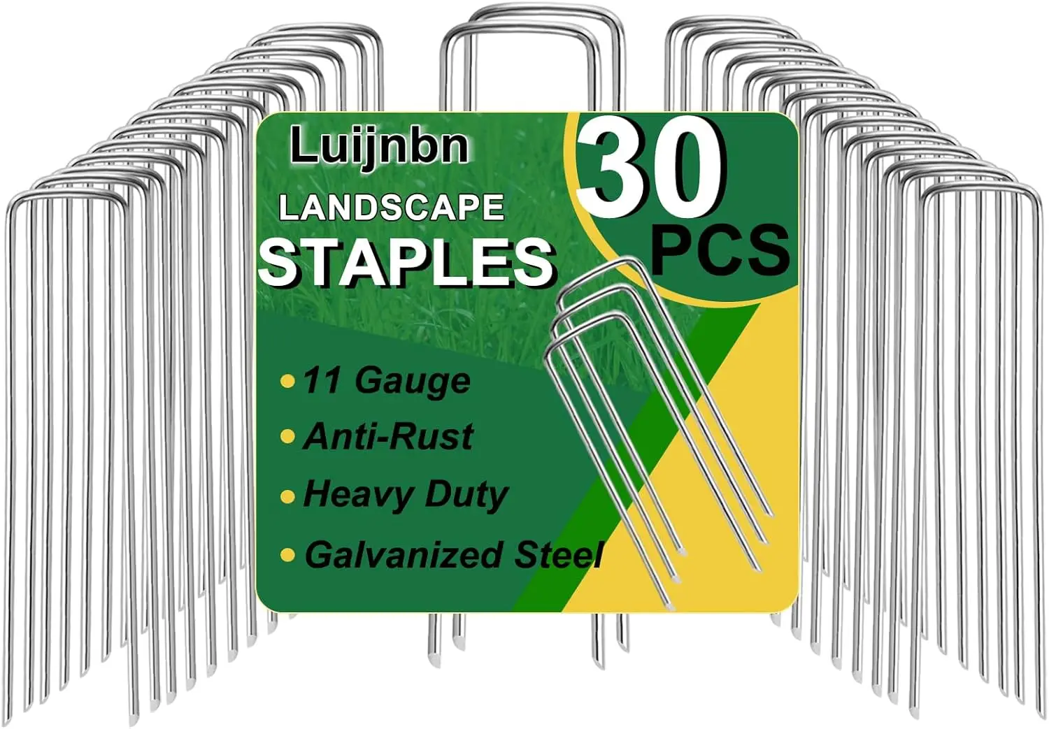 

30 Pack Heavy-Duty Galvanized Lawn Staples, U-Shaped Garden Stakes for Fence Netting and Sod Pins