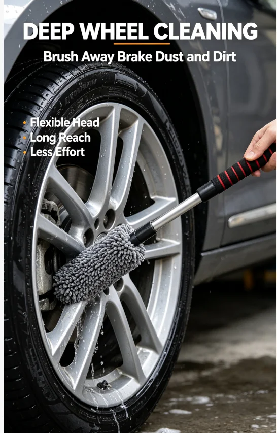 Car Body Duster Retractable Wax Dust Wash Mop Retractable Car Tyre Wheel Brush Wet And Dry Dual Use Handle Dust Remover