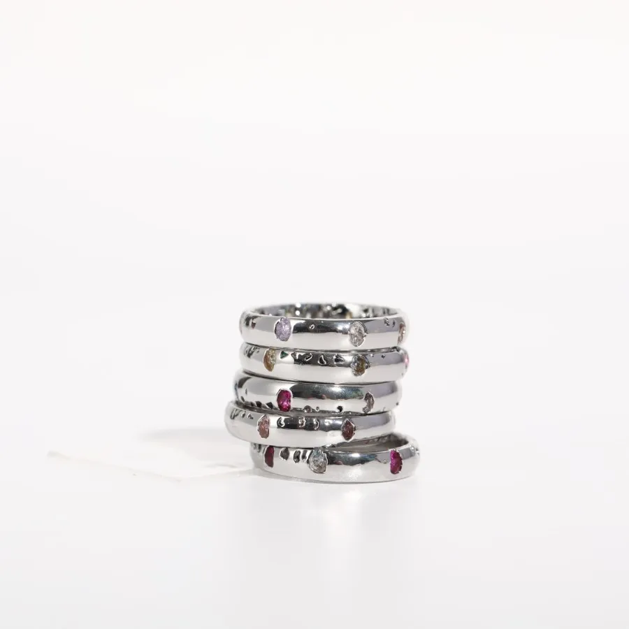 Handmade Eternity Promise Colorful Crystal Inlaid Ring Zircon Engagement Wedding Band Rings for Women Men Finger Jewelry image 2