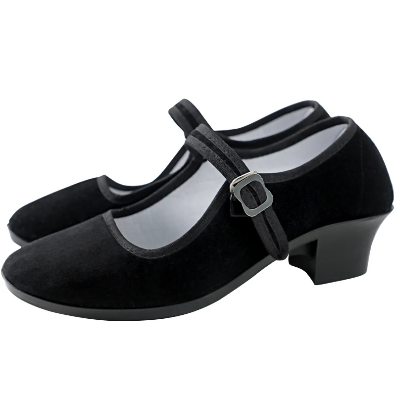 Women Dance Shoes Black Casual Dance Shoe Female Ethnic Dance Training Shoes Yangko Flat Shoes High Heel Slipper With 3.5cm Heel