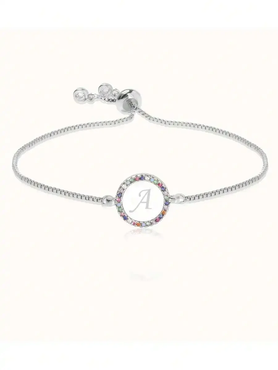 Adjustable Pull Bracelet With Colorful Rhinestone Circle Charm Letter A Fashion Chain Bracelet