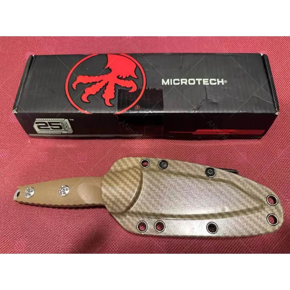 Microtech 93M Outdoor Fixed Straight Knife 8cr13mov Blade Nylon Non-slip Handle with Carbon Pattern Kydex Scabbard
