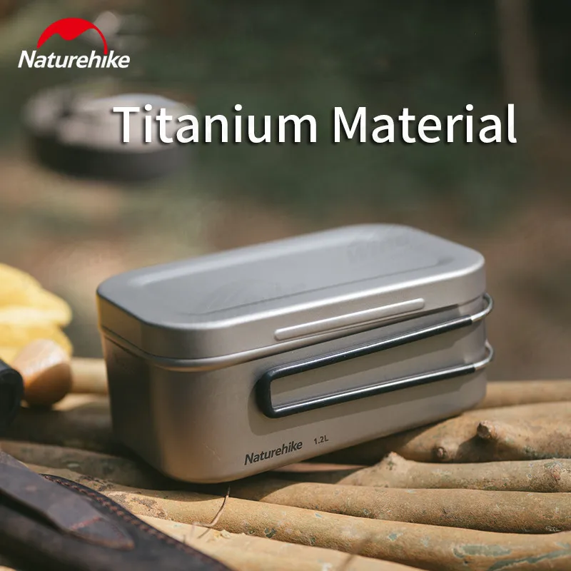 Naturehike Titanium Square Lunch Box 0.8L/1.2L Camping Food Container Open flame Heating Handle 212g Portable Outdoor Tableware