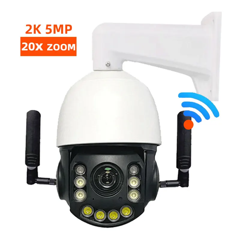 WIFI PTZ 20倍ズーム IP自動追跡カメラ 5MP 2K CCTVセキュリティ 双方向音声 屋外暗視監視 360度カメラ