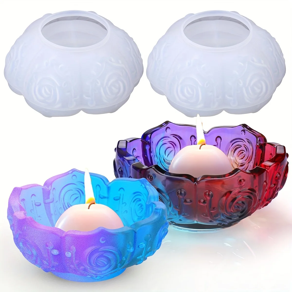 قطعة واحدة - قالب شمعدان من راتينج مصباح شاي اللوتس من السيليكون، مناسب لرفوف المجوهرات التي تصنعها بنفسك، وحاويات الإكسسوارات، وديكور المنزل #1
