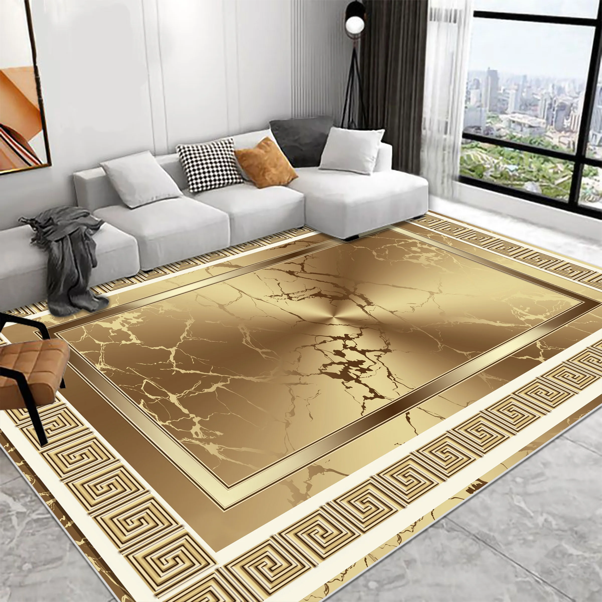 Luxury Decoration Home Carpets Marble Golden Living Room Carpet Hall Sofa Area Large Rug Soft Bedroom Bedside Floor Mat Washable