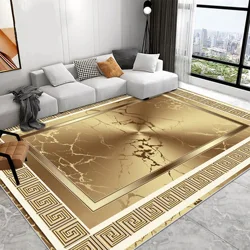 Luxury Decoration Home Carpets Marble Golden Living Room Carpet Hall Sofa Area Large Rug Soft Bedroom Bedside Floor Mat Washable