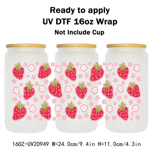 

Preppy Strawberry Lemon Daisy Hearts 16OZ UV DTF Cup Wraps Ready To Apply Durable Transfer Stickers For Libbey Glass Can Tumbler