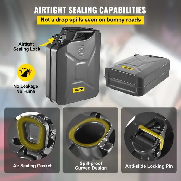Топливный бак VEVOR Jerry, портативный газовый баллон Джерри емкостью 5,3 галлона/20 л с системой гибких носиков, нержавеющая и термостойкая сталь