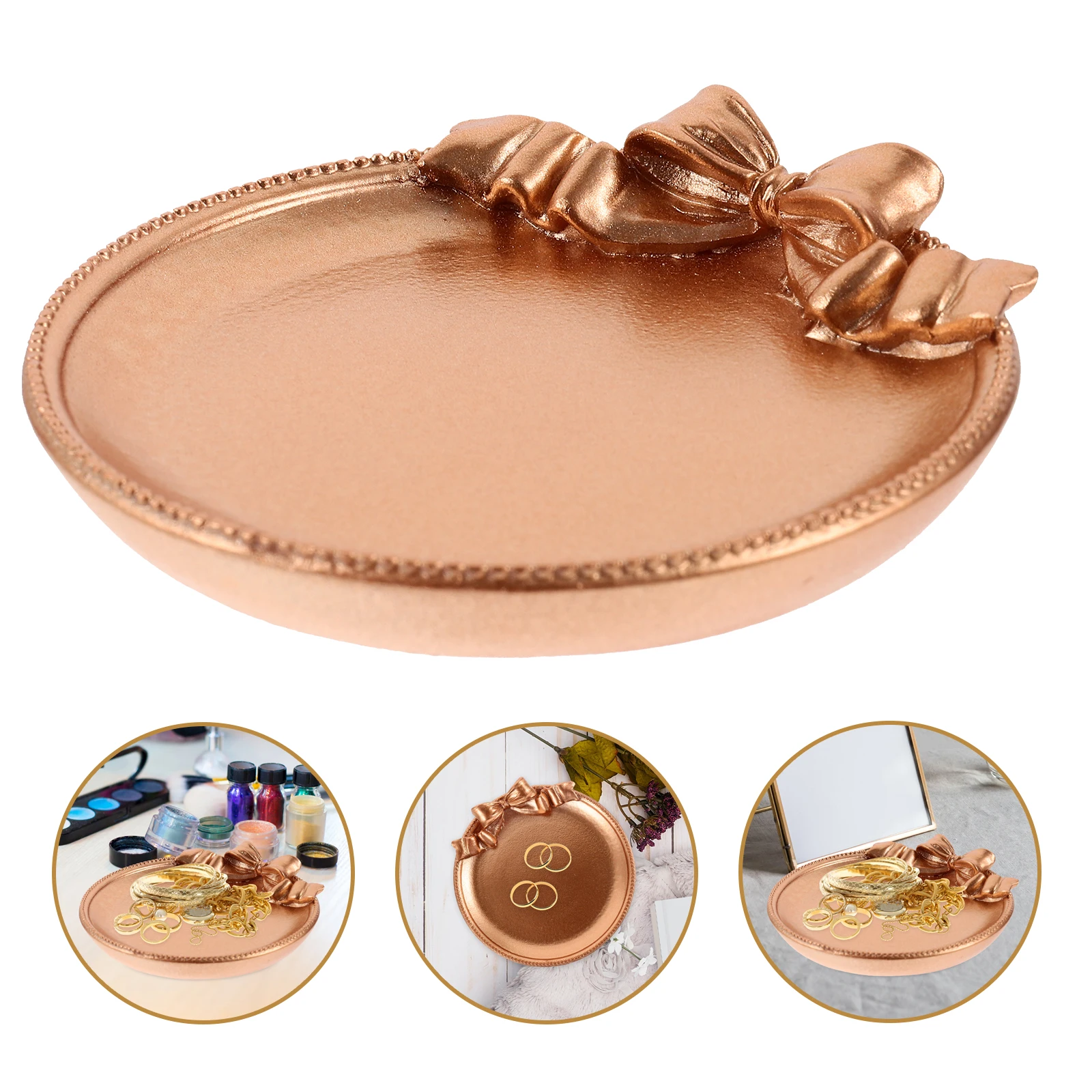 

Retro Bowknot Design Jewelry Tray Resin Made Round Storage Dish for Sundries Earrings Bracelets Display Vintage Style Table