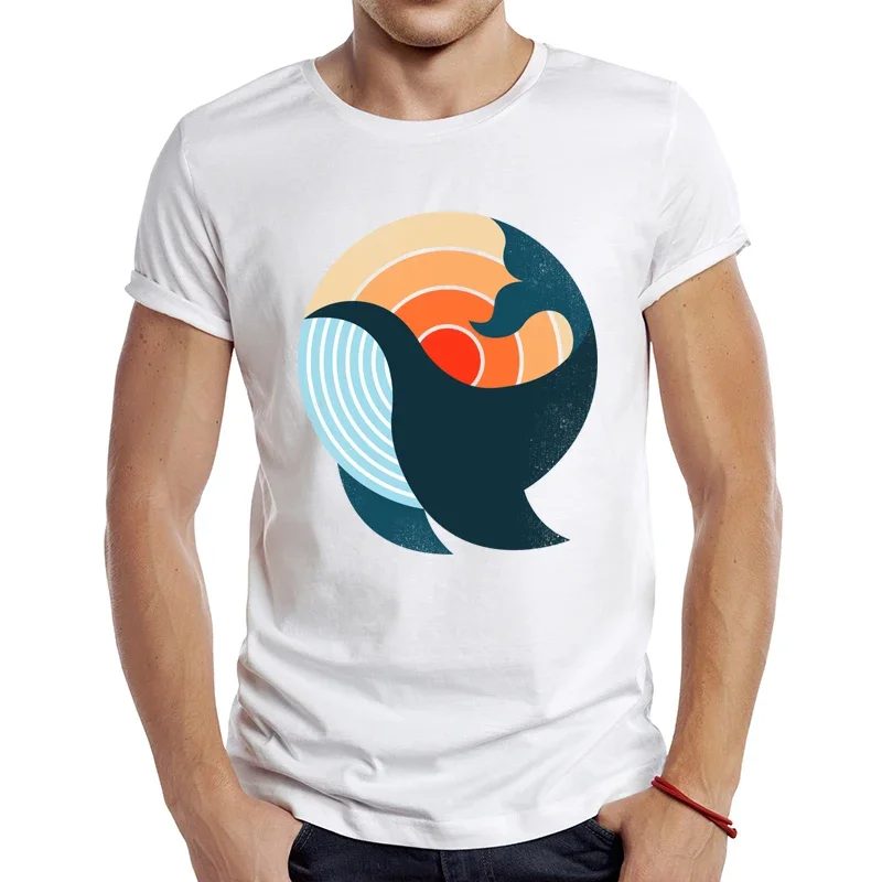 

Fashion Whale Sunset Design Short Sleeve T-Shirt Cool Printed Tops Hipster Tee Shirts TEEHUB Men's New harajuku graphic funny