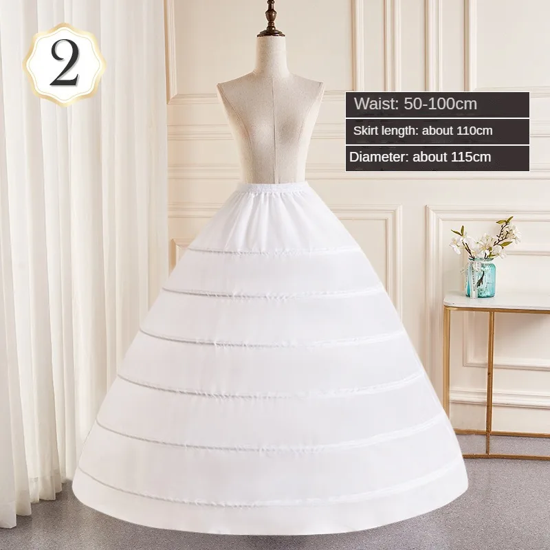 6-Hoops Underskirt Women Petticoat Wedding Dress Pleated Crinoline White a Line Floor Length Under Skirt Cancan Pettidresses