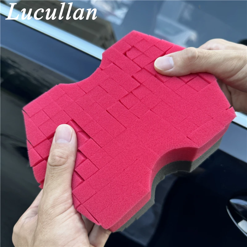 Lucullan Double Side Cross-Cut Red/Black Sponge 2.0 Better Grip and Access Tight Spaces For Rinseless Car Wash