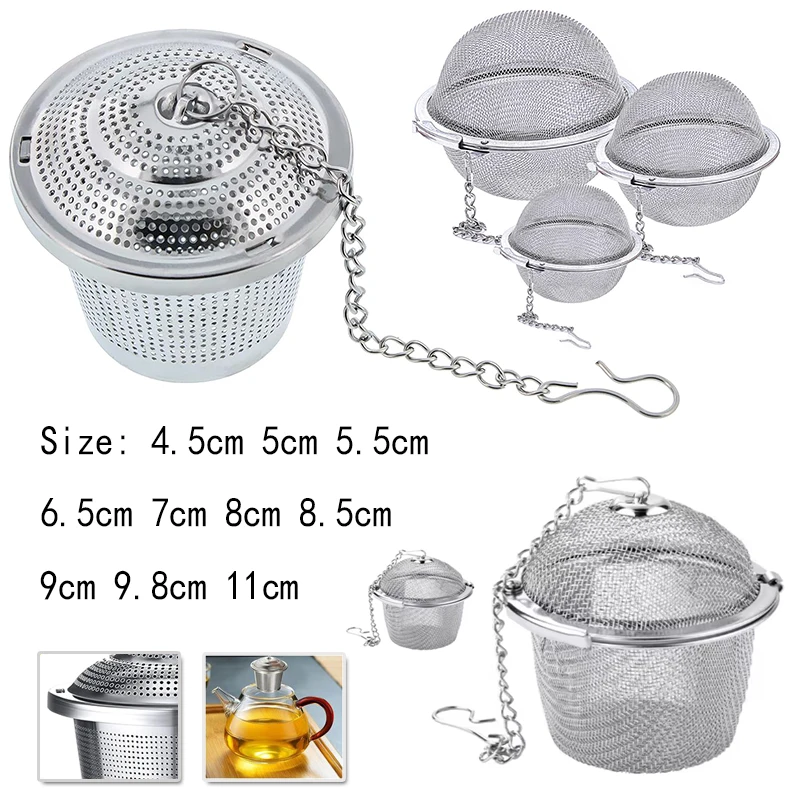 1-3 Pcs 304 Stainlessy Steel Flavored Filter Ball, Tea Filter Ball, Soup Filter Ball with Extension Chain Hook