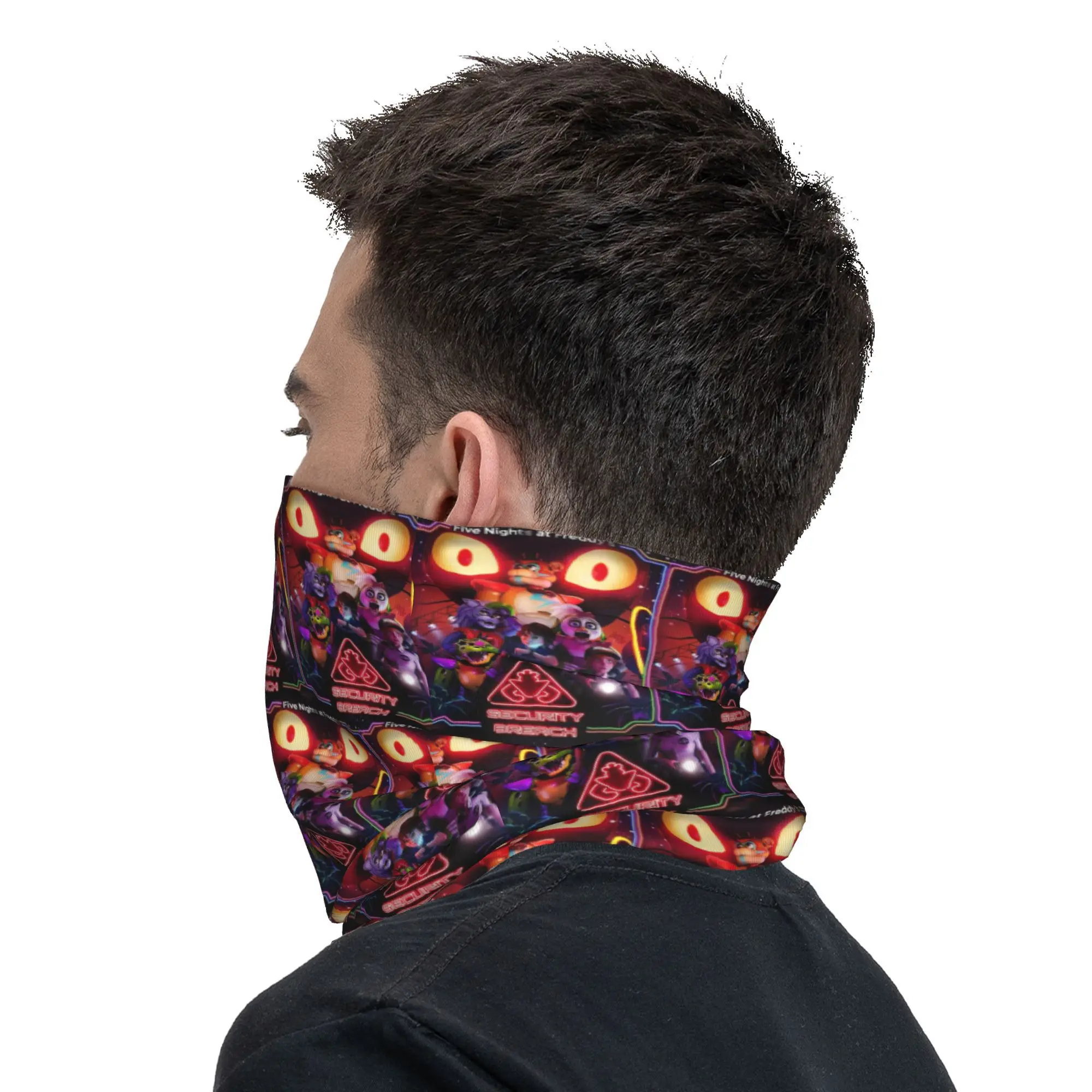 FNAF ملصق الفيلم باندانا غطاء الرقبة المطبوعة التفاف وشاح متعدد الوظائف الدراجات وشاح ركوب الدراجات للرجال النساء الكبار قابل للغسل