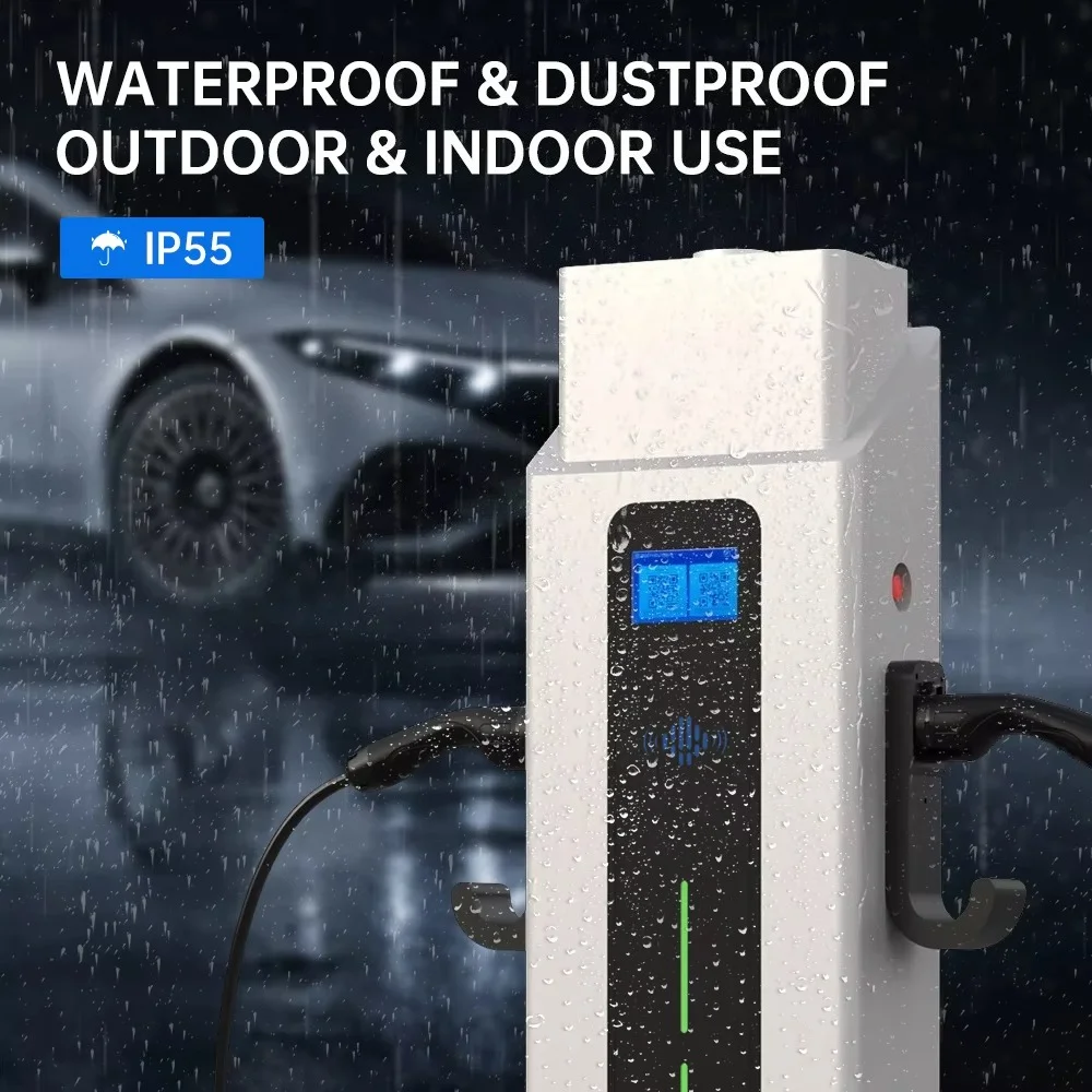 Kommerzielle 44kW AC EV-Ladestation Bodenmontierte Elektrofahrzeug-Ladestationen OCPP Typ1 Typ2 GBT 22kW*2 Schnellladegerät