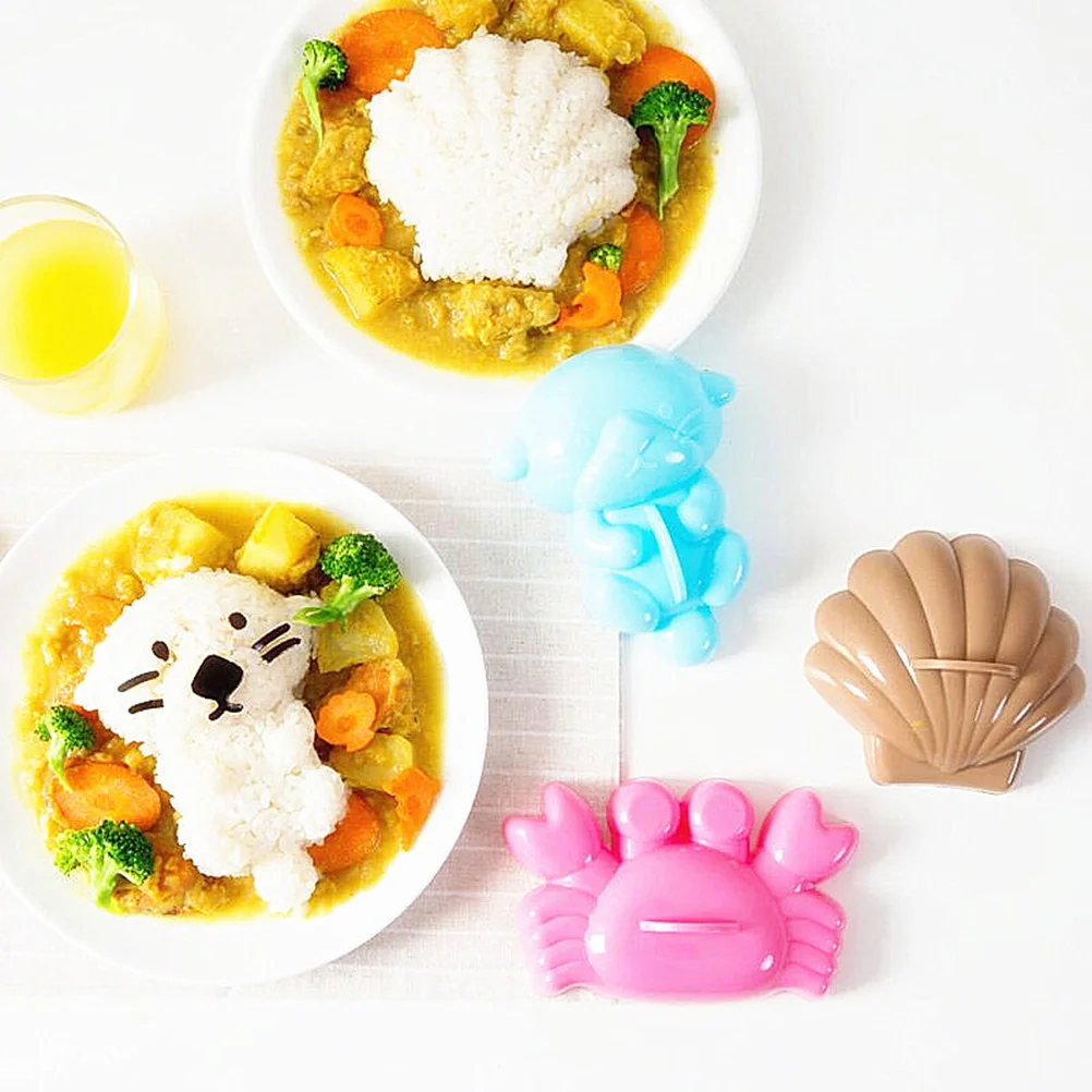 Juego de 5 Moldes para Bolas de Arroz con Forma de Animales, Kit para Hacer Sushi con Forma de Cangrejo y Vieira, Accesorios para Hornear Bento para Niños