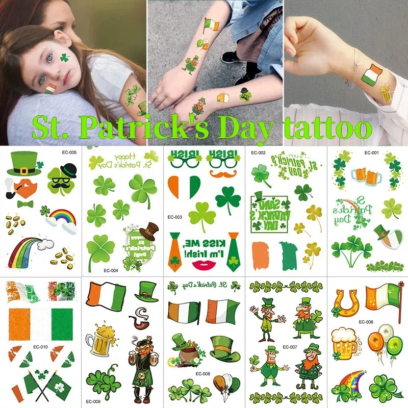 2023 nuovi adesivi per tatuaggi per il giorno di san patrizio adesivi per tatuaggi impermeabili per le vacanze irlandesi adesivi per tatuaggi fortunati shamrock verdi